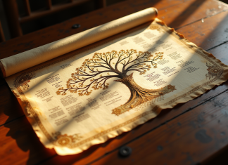 Les secrets bien gardés de l’arbre généalogique des rois de France Arbre généalogique royal ancien et ensoleille avec détails dorés