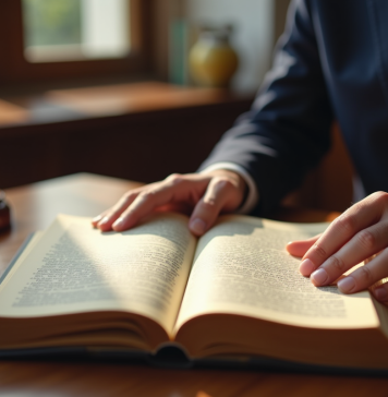 Les subtilités de l’article 544 du Code civil : éclairages juridiques Mains d'avocat feuilletant un code civil usé sur un bureau en bois