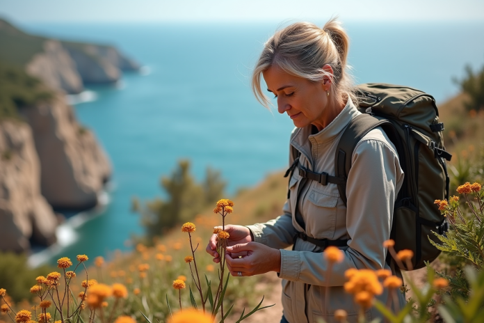 botaniste-orchids-zingaro Botaniste femme inspectant des orchids sauvages en Zingaro