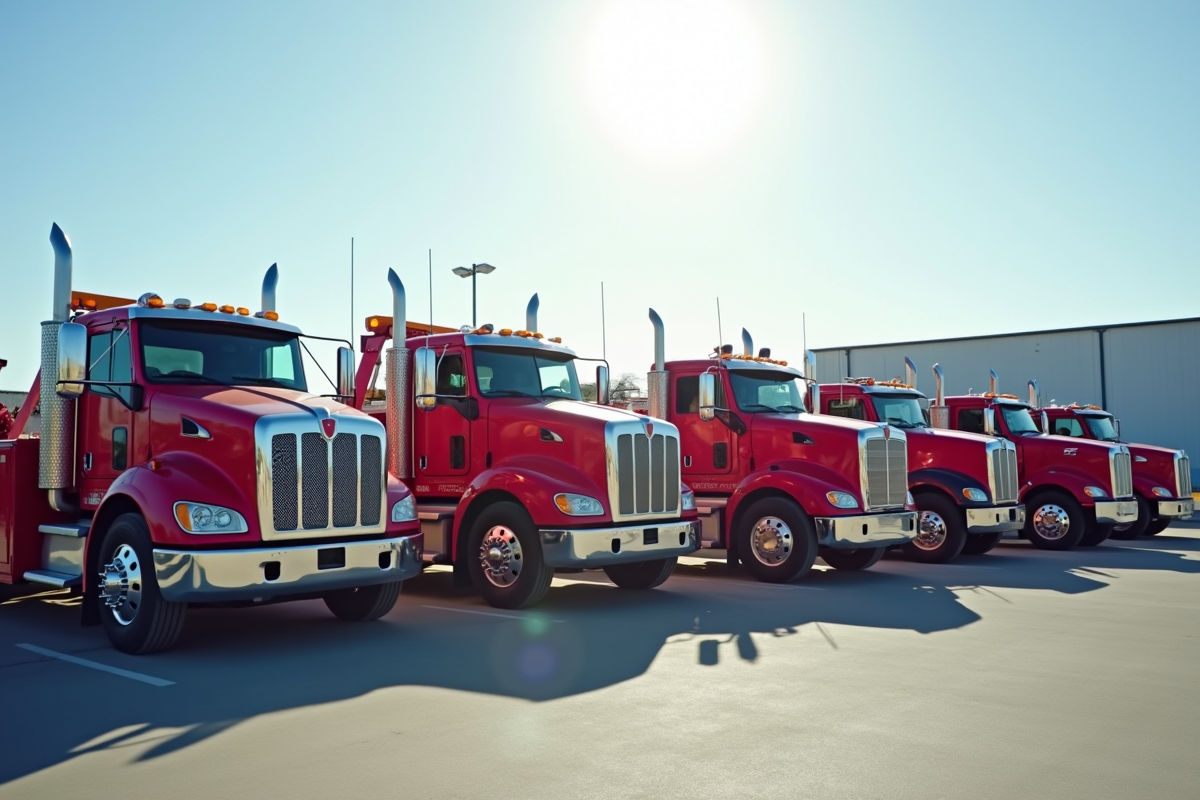 Camions de dépannage stationnes en plein air sous le soleil