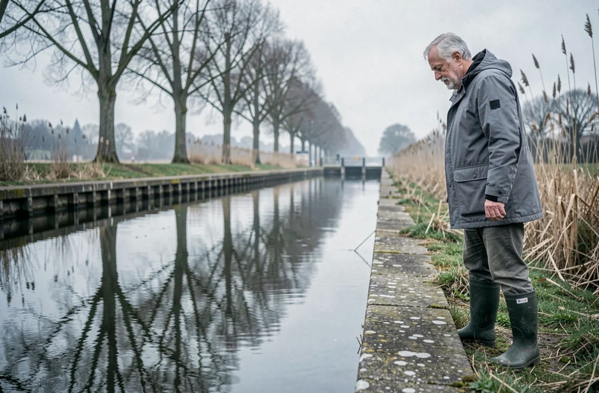 Canal de la Sarre près de Saralbe en Moselle, avec écluse historique et reflets de peupliers dans l'eau calme