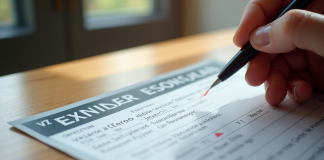 Certificat de carte grise posé sur une table en bois avec une main pointant la section V7