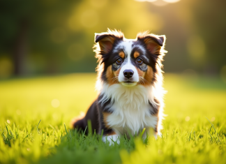 Mini Australian Shepherd en plein air dans un parc ensoleille
