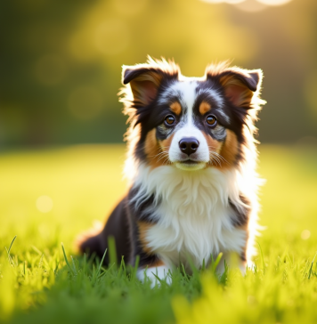 Mini Australian Shepherd en plein air dans un parc ensoleille