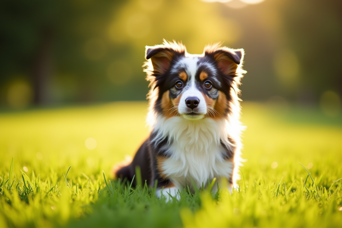 Mini Australian Shepherd en plein air dans un parc ensoleille