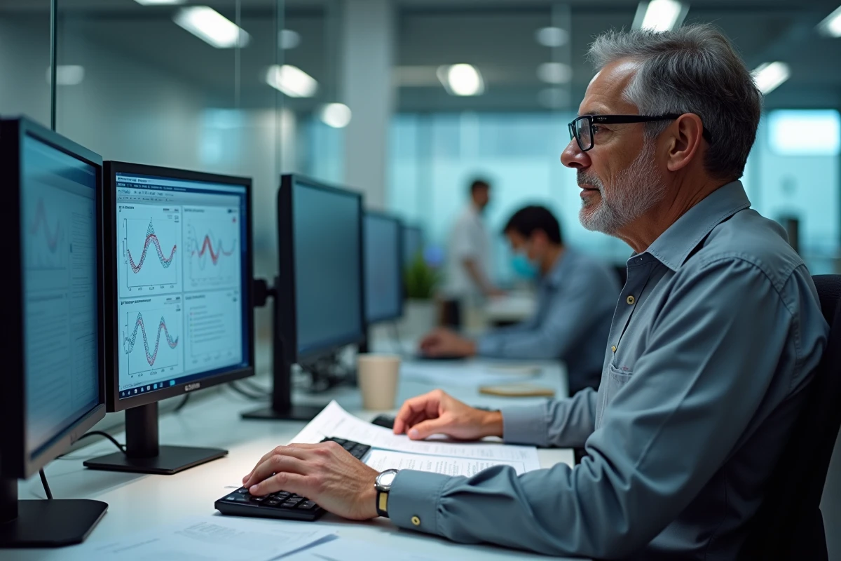 Chimiste analytique travaillant sur des logiciels d'optimisation de méthodes analytiques et de calibration en laboratoire corporate