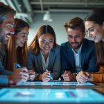 Caractère digital : définition, usages et importance pour votre stratégie digitale Équipe diversifiée en brainstorming stratégie digitale