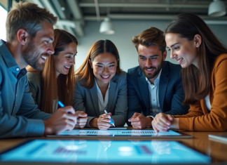 Caractère digital : définition, usages et importance pour votre stratégie digitale Équipe diversifiée en brainstorming stratégie digitale