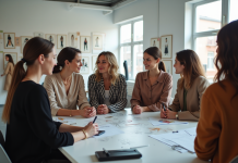 Groupe de professionnels de la mode en studio lumineux