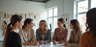 Groupe de professionnels de la mode en studio lumineux