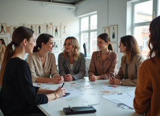 Expert mode : Qualités et compétences pour réussir dans l’industrie de la mode Groupe de professionnels de la mode en studio lumineux