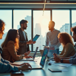 Agence digitale : rôle et missions pour votre entreprise en ligne Équipe diversifiée travaillant dans un bureau moderne avec écrans