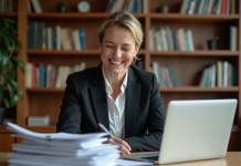 Femme d affaires souriante dans un bureau cosy