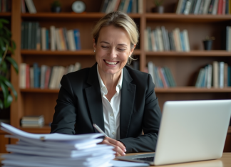 Différence entre gestion de patrimoine et banque d’investissement : comparaison Femme d affaires souriante dans un bureau cosy
