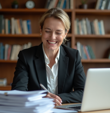 Différence entre gestion de patrimoine et banque d’investissement : comparaison Femme d affaires souriante dans un bureau cosy
