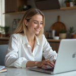 Jeune femme utilisant un ordinateur portable pour ses finances
