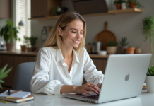 Jeune femme utilisant un ordinateur portable pour ses finances