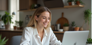 Jeune femme utilisant un ordinateur portable pour ses finances