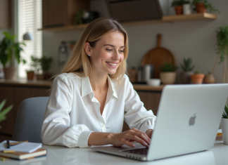 Jeune femme utilisant un ordinateur portable pour ses finances