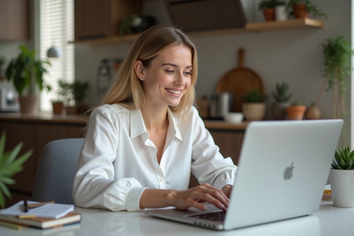 Jeune femme utilisant un ordinateur portable pour ses finances