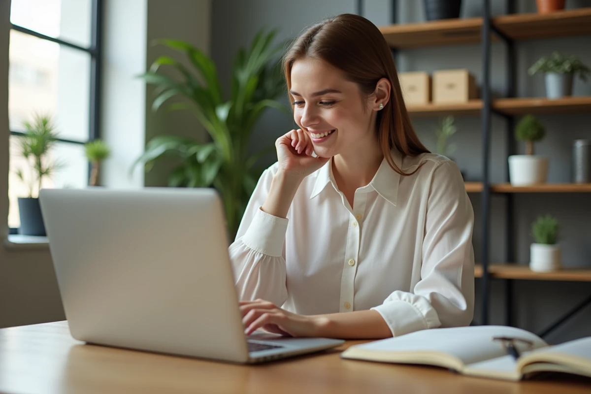 Jeune femme au bureau vérifiant ses jours de congé avec la calculatrice Chaleteauvive