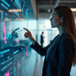 Progression rapide : quel secteur d’activité évolue le plus rapidement ? Jeune femme professionnelle interagissant avec un écran digital dans un espace moderne