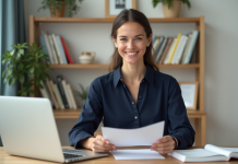 Métiers sans impôts : nos conseils pour gagner plus en toute légalité Femme confiante dans un bureau moderne et lumineux