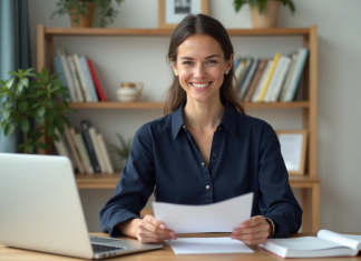 Métiers sans impôts : nos conseils pour gagner plus en toute légalité Femme confiante dans un bureau moderne et lumineux