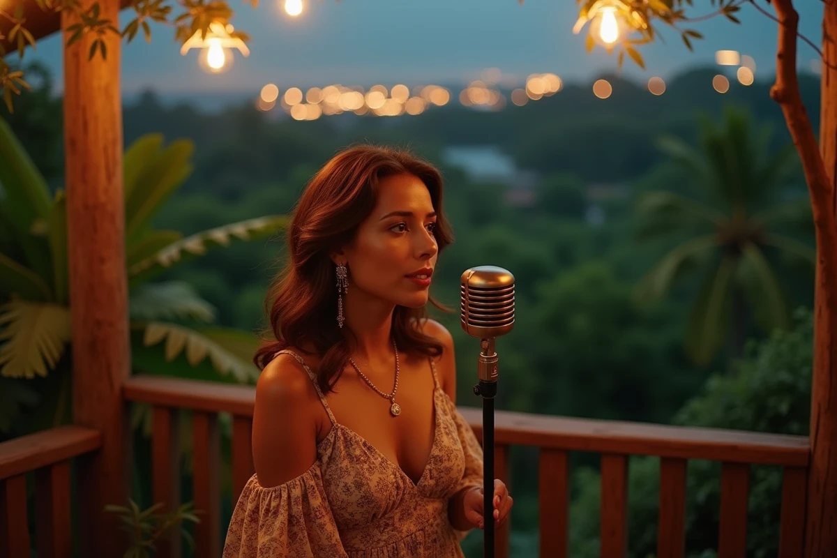 Femme brésilienne chantant en extérieur au crépuscule