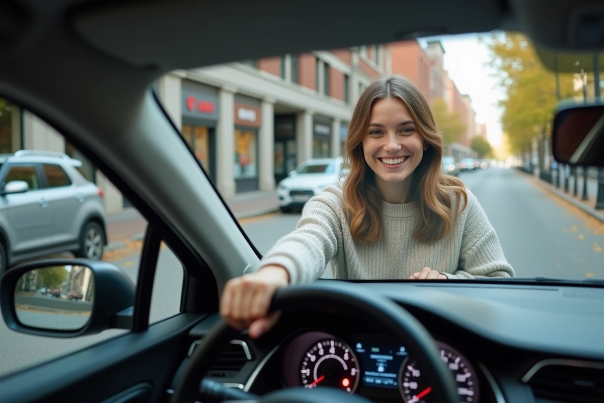 Femme souriante expliquant le speedomètre à l
