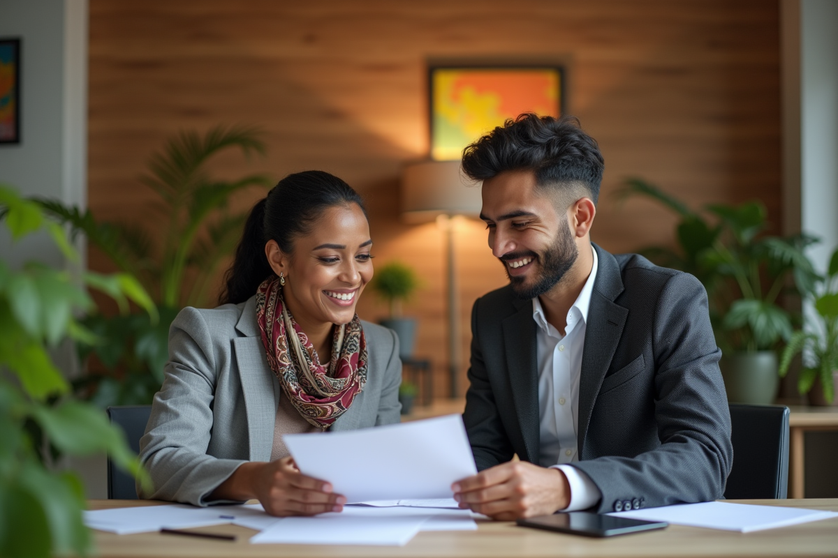 Femme manager souriante avec collègue dans un bureau chaleureux