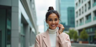 Conseils pour un look tendance en 2025 : les astuces fashion à suivre Femme élégante en blazer pastel dans un décor urbain