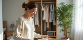 Ranger culottes tiroir : astuces pratiques pour un rangement efficace Femme organisée culottes dans un tiroir de chambre lumineuse