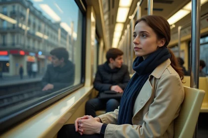 Jeune femme dans le m&eacute;tro parisien ligne 6