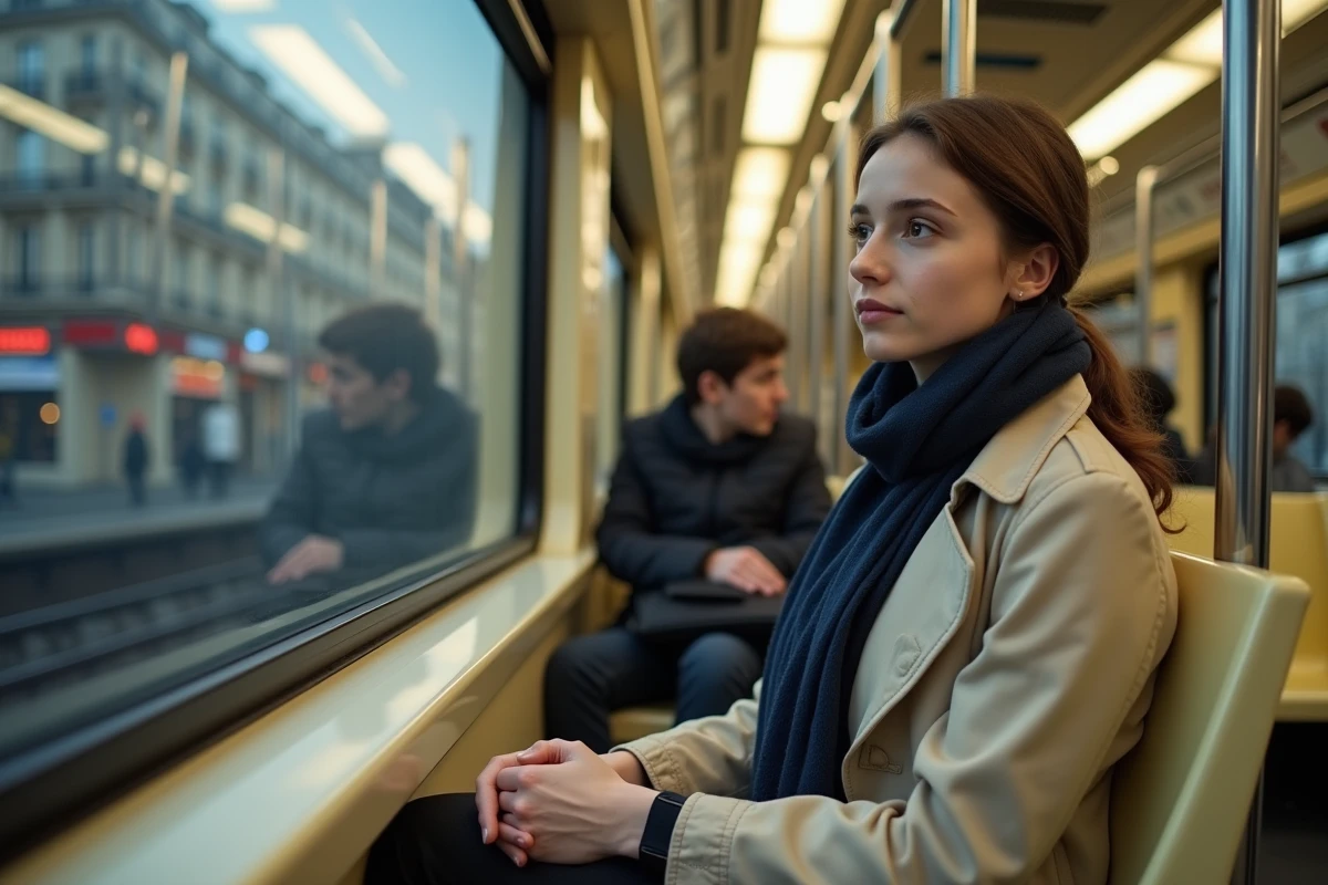 Jeune femme dans le métro parisien ligne 6