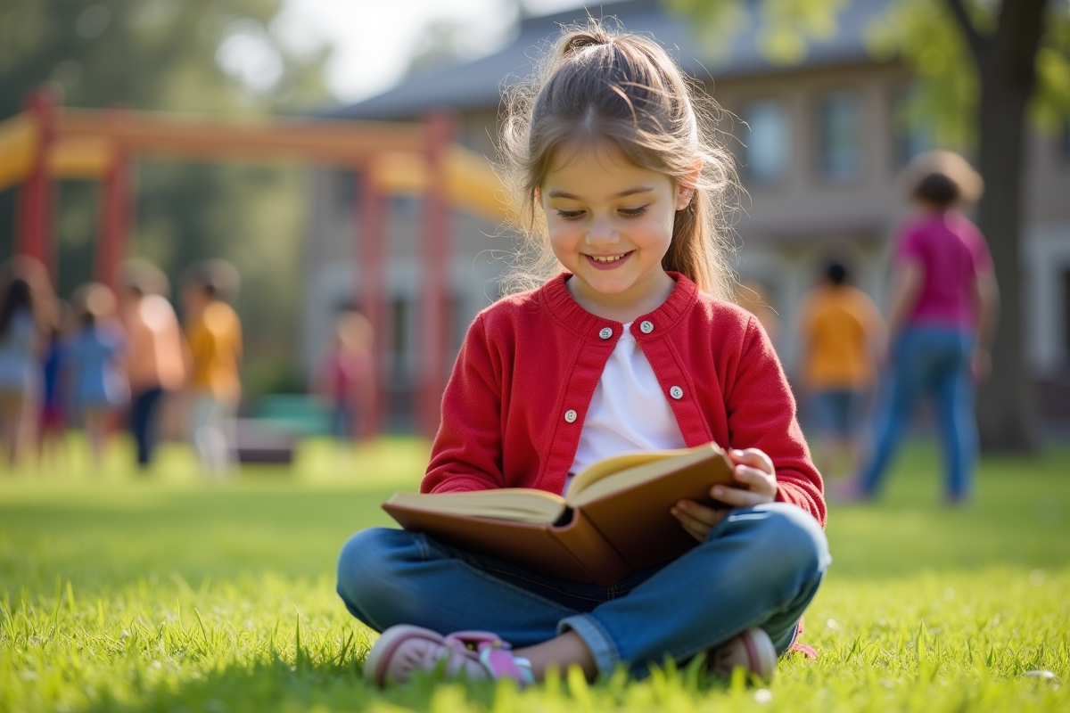 Fille lisant dehors sur l