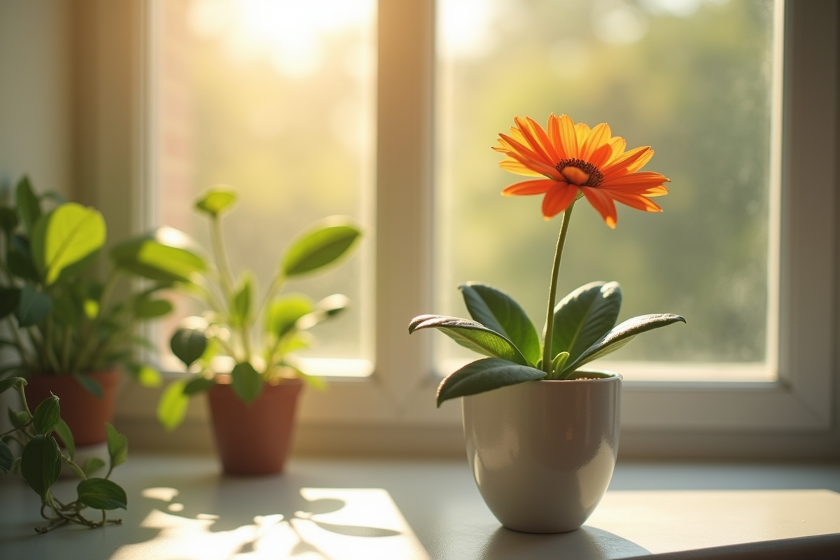 Fleur en forme de U dans un pot en céramique moderne ensoleillé