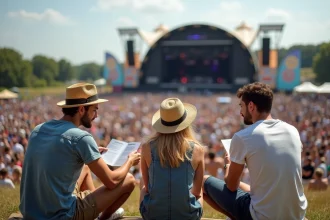 Groupe d'amis au festival à Carhaix avec programme