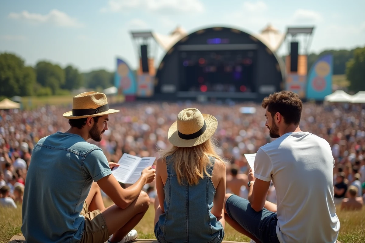 Groupe d'amis au festival à Carhaix avec programme