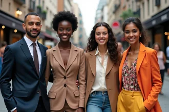 Groupe de jeunes adultes cosmopolites en ville