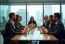 Groupe de professionnels en réunion dans un bureau moderne
