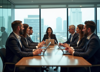 Groupe de professionnels en réunion dans un bureau moderne