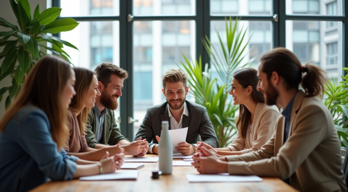 Groupe de professionnels durables en réunion moderne