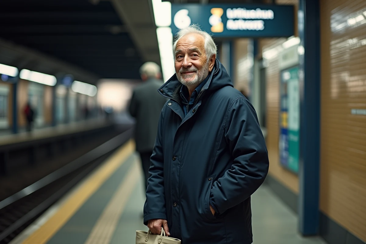 Homme âgé attendant dans une station de métro parisien