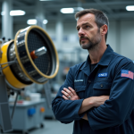 Agence spatiale française : quel est son équivalent de la NASA ? Ingénieur spatial français avec satellite dans un centre hightech