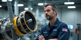 Agence spatiale française : quel est son équivalent de la NASA ? Ingénieur spatial français avec satellite dans un centre hightech