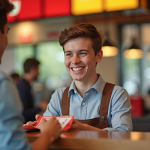 Jeune adulte payant chez Burger King avec chèques vacances