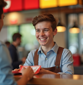 Jeune adulte payant chez Burger King avec chèques vacances