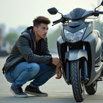 Prix d’une moto 125 cm³ : les critères à considérer Jeune homme examine une moto 125cc en concession