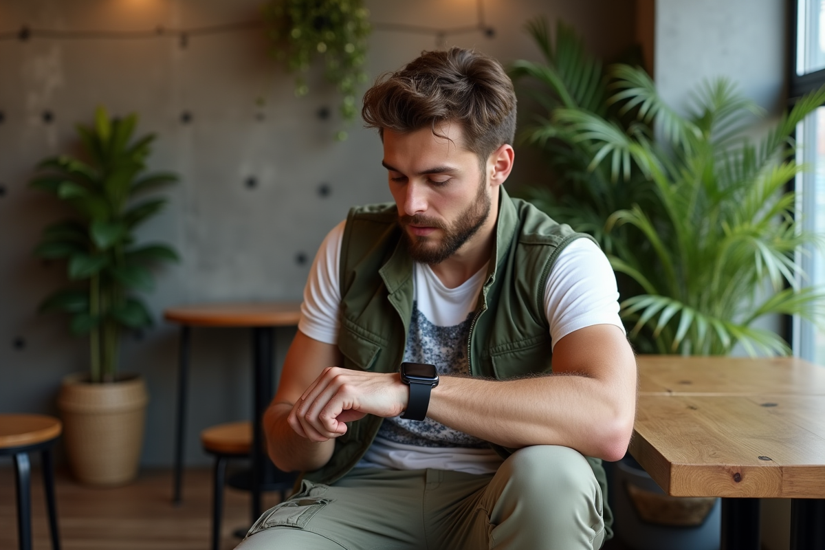 Jeune homme en streetwear dans un café moderne